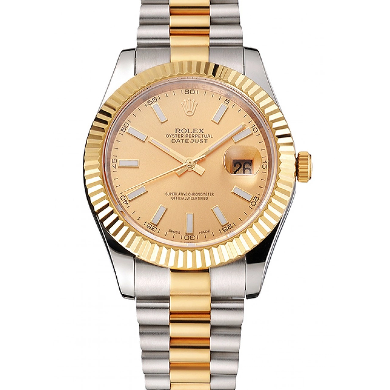 Aaa fake watches Gold Datejust Bezel Stainless Swiss Bracelet Gold Steel Case Rolex Dial Tone Two 0522